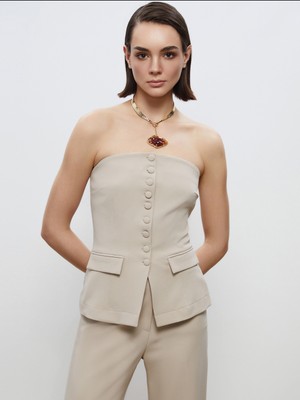 Soulife Straplez Yaka Düğmeli Bluz