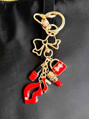 Rossev Charm Kurdele Çanta Figürlü Anahtarlık - Çanta Charm (Kırmızı Ruj Model)