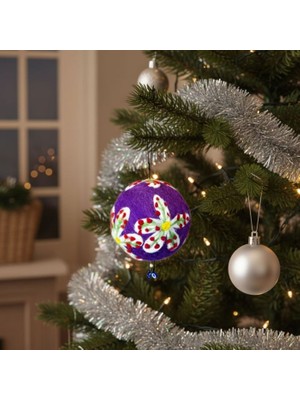 Uretti - Tülin 3528 8407 El Yapımı Köpük Üzeri Mor Keçe Yılbaşı Ağaç Süsü - Çap 10 cm