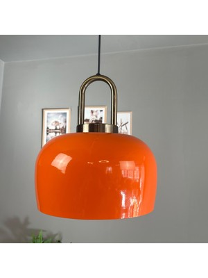 Bamyum Çember Parlak Turuncu Eskitme Kilit Başlık Siyah Sarkıt Avize Cafe Ofis Mağaza Avize Modelleri