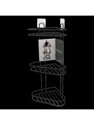 3 Katlı  Siyah Metal Köşe Rafı (4887)