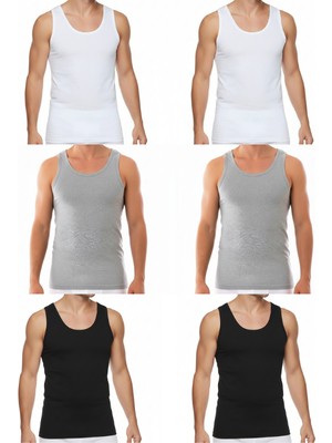 Süsen Lingerie Erkek Penye Atlet 2 Siyah 2 Gri 2 Beyaz Pamuklu Desensiz Rahat Kesim