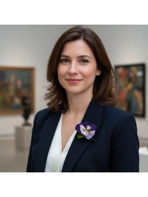 Uretti - Tülin 3528 3474 El Yapımı Stumpwork Nakışlı 3 Boyutlu Mor Çiçek Broş 