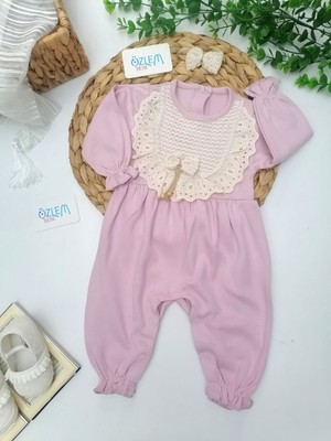 Mini Cayzen Baby Yakası Dantel Işleme Tulum Pembe - 3-6 Ay