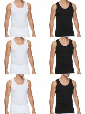 Süsen Lingerie 3 Beyaz 3 Siyah Erkek Günlük Penye Atlet, Erkek Ter Emen Penye Atlet