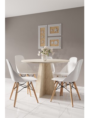 HMC Decor Modern Yuvarlak 90CM Yemek Masası-Mutfak Masası (Sandalyeler Temsilidir)
