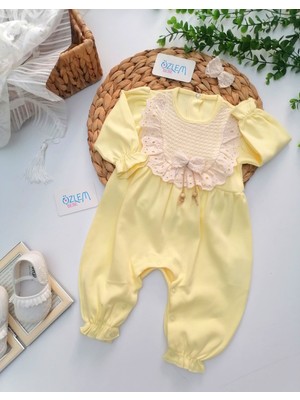 Mini Cayzen Baby Yakası Dantel Işleme Tulum 6-9 Ay - Sarı