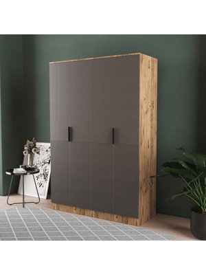DRN Home Venüs 4 Kapaklı Eko Bazalı Gardırop - Mdf Kapak