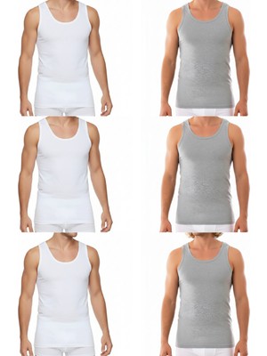 Süsen Lingerie Beyaz ve Gri Normal 6 Adet Penye Erkek Atlet, Erkek Günlük Atlet