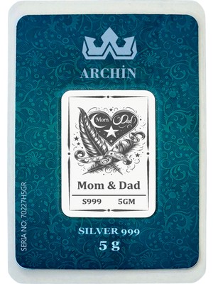 Archin 999 Ayar Gümüş ile Tasarlanmış Anne ve Baba Temalı Hediyeye Özel 5 Gram Gümüş Külçesi-748