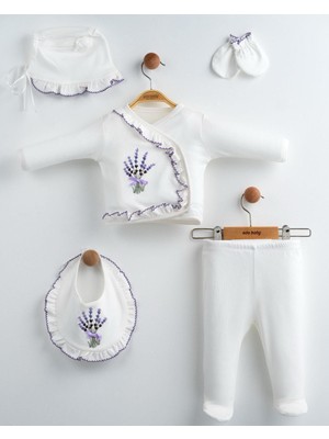 Eda Baby Lavanta Nakışlı %100 Pamuk 5li Set Hastane Çıkışı