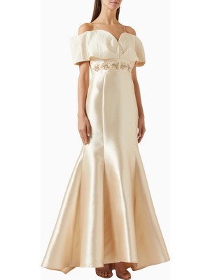 Ac By Aanchal Chanda Embellished Off-Shoulder Omuz Açık Saten Balık Form Kadın Elbise