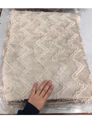 Türkanlar Home 200 x 170 cm Şönil Koltuk Örtüsü Bohem Dokulu Zigzag Desen Bej