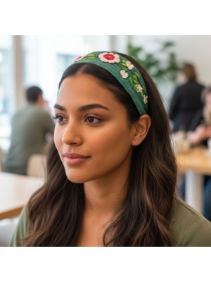 Uretti - Tülin 3528 5349 El Yapımı Brezilya Nakış Işlemeli Çiçekli Taç / Saç Aksesuarı - 42 cm