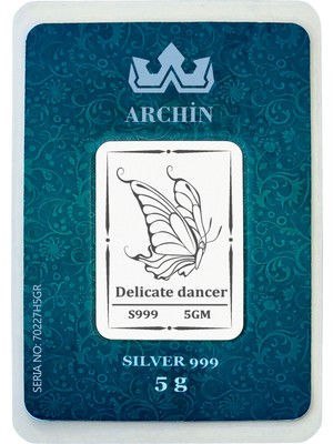 Archin 999 Ayar Gümüş ile Tasarlanmış Zarif Kelebek Temalı Hediyeye Özel 5 Gram Gümüş Külçesi-752