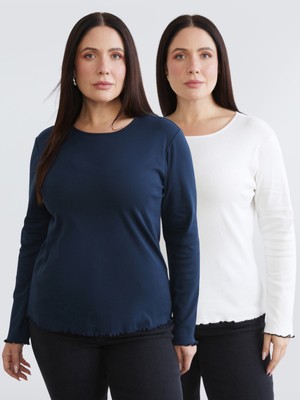 Soulife Büyük Beden Bisiklet Yaka Kadın Tişört 2'li