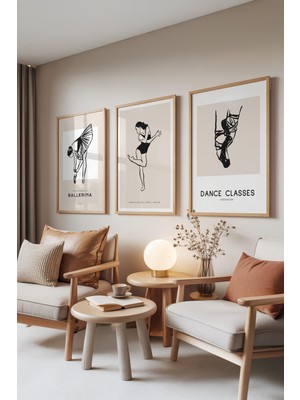 Zestia Ahşap Çerçeveli 3’lü Tablo Seti, Balerin Çizimleri – Dans ve Zarafet, Yatak Odası Set No: 30036