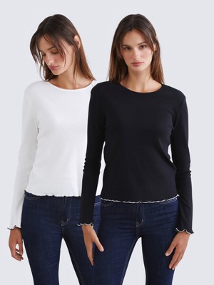 Soulife Bisiklet Yaka Kadın Tişört 2'li