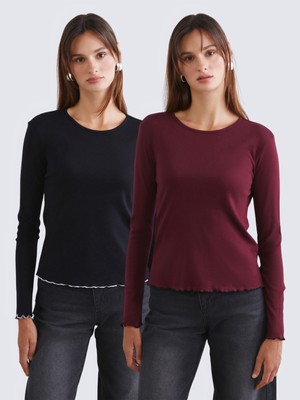 Soulife Bisiklet Yaka Kadın Tişört 2'li