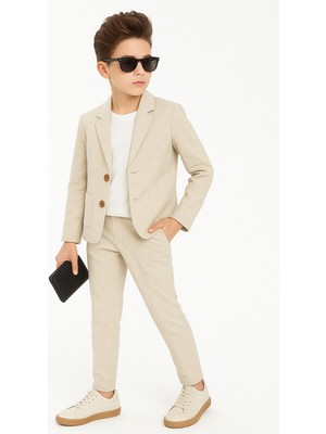 Ahengim Erkek Çocuk Casual Slim Fit Keten Takım Elbise 3’lü Set AK2853