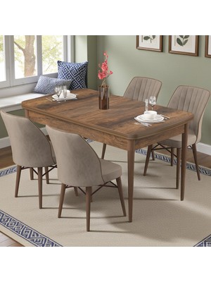 Canisa Radde Serisi 70X110 Sabit Barok Ahşap Desen Mutfak Masası Takımı 4 Cappucino Sandalye