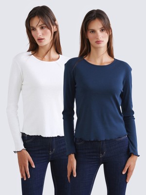 Soulife Bisiklet Yaka Kadın Tişört 2'li