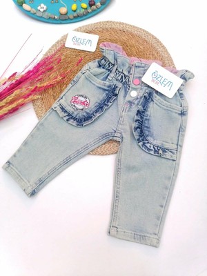 Lilitop Fırfır Cep Beli Büzgülü Kot Pantolon Mavi - 12-18 Ay