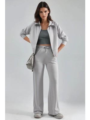 Hiccup Kadın Modal Dokulu Fermuarlı Sweatshirt & Pantolon Ikili Takım Berşan Collection Açık Gri