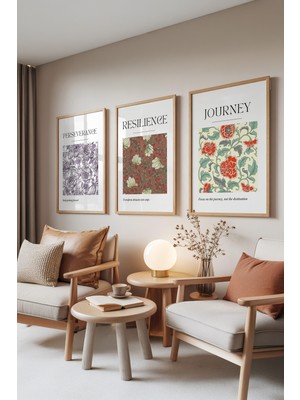 Zestia Ahşap Çerçeveli 3’lü Tablo Seti, Vintage Çiçek Desenleri, Salon Set No: 30055