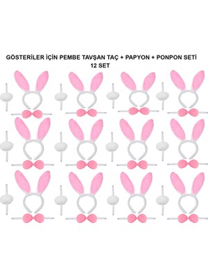 Go İthalat Pembe Tavşan Kostüm Seti – Taç, Papyon, Ponpon (12’li Paket)