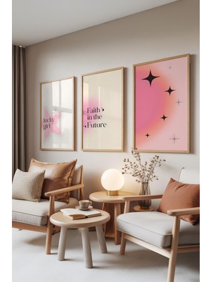 Zestia Ahşap Çerçeveli 3’lü Tablo Seti, Lucky Girl – Inanç & Işık Serisi, Yatak Odası Set No: 30072