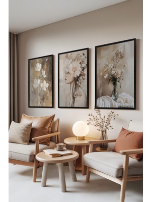 Zestia Siyah Çerçeveli 3’lü Tablo Seti, Floral Dreams – Kadın ve Çiçekler, Salon Set No: 30079