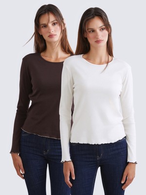 Soulife Bisiklet Yaka Kadın Tişört 2'li