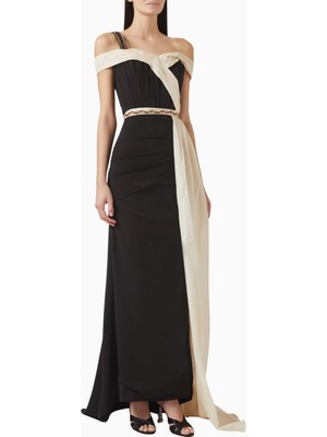 Ac By Aanchal Chanda Bead-Embellished Boncuk Işlemeli Tek Omuz Maxi Saten Kadın Elbise