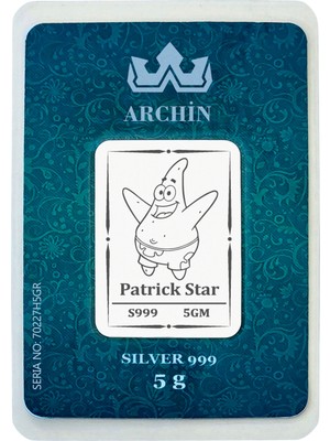 Archin 999 Ayar Gümüş ile Üretilmiş Patrick Temalı Hediyeye Özel 5 Gram Gümüş Külçesi-755