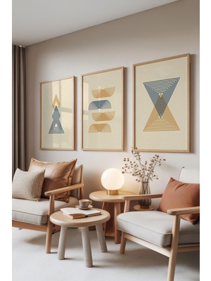 Zestia Ahşap Çerçeveli 3’lü Tablo Seti, Triangle Waves – Çizgisel Simetri, Ofis Set No: 30094
