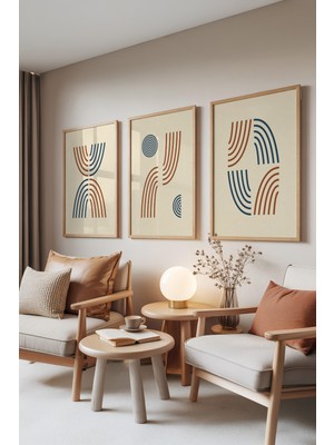 Zestia Ahşap Çerçeveli 3’lü Tablo Seti, Dual Lines – Renkli Yaylar, Salon Set No: 30099