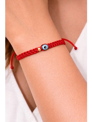 Aida Jewelss 14 Ayar Altın Dorikalı Nazar Boncuklu Makrome Örgü Altın Şans Bilekliği