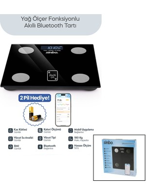 Go İthalat Siyah Yağ Ölçer Akıllı Bluetooth Cam Baskül Pilli 180KG/50GR 26X26CM 8-Kişi Hafıza LCD Ekran ℃ Gösterge SBS-4470 (784)