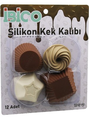 Go İthalat 12PCS   Renkli Silikon  Muffin - Kek Kalıp Mix Şekil= 3-Dikdörtgen - 3-Yuvarlak - 3-Rüzgar Gülü - 3-Yıldız (784)