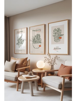 Zestia Ahşap Çerçeveli 3’lü Tablo Seti, Botanik Çizimler – Yeşil Tonlar, Salon Set No: 30006