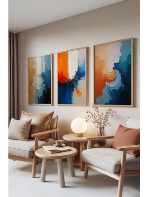 Zestia Ahşap Çerçeveli 3’lü Tablo Seti, Altın Yapraklar – Yeşil Arka Plan, Salon Set No: 30011