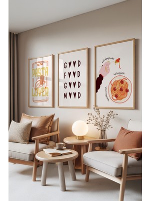 Zestia Ahşap Çerçeveli 3’lü Tablo Seti, Pasta Lover – Eğlenceli Spagetti Teması, Mutfak Set No: 30012