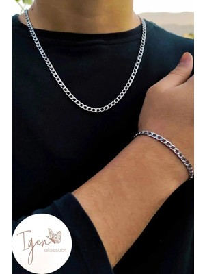 Herşey Nota Yassı Zincir Kolye Bileklik Set