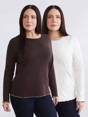 Soulife Büyük Beden Bisiklet Yaka Kadın Tişört 2'li