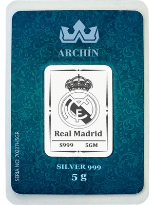 Archin 999 Ayar Gümüş ile Üretilmiş Real Madrid Temalı Hediyeye Özel 5 Gram Gümüş Külçesi-757
