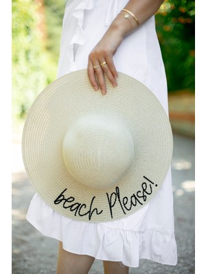 Yazılı Hasır Şapka – Kadın Yazlık & Plaj Şapkası