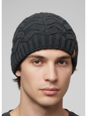 Balkonda Klasik Basic Bere Triko Astarlı Soğuktan Koruyucu Soft Dokuma Unisex Siyah