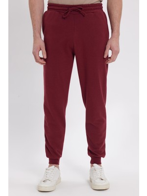 Tudors Erkek Regular Fit Klasik Kesim Beli Bağcıklı Jogger Cepli Lastikli Paça Bordo Eşofman Altı