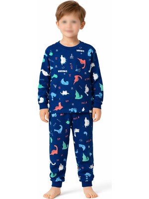 Alkın Kids Erkek Çocuk 4-8 Yaş %100 Pamuklu Interlok Kumaş Dinozor Desenli Pijama Takımı
